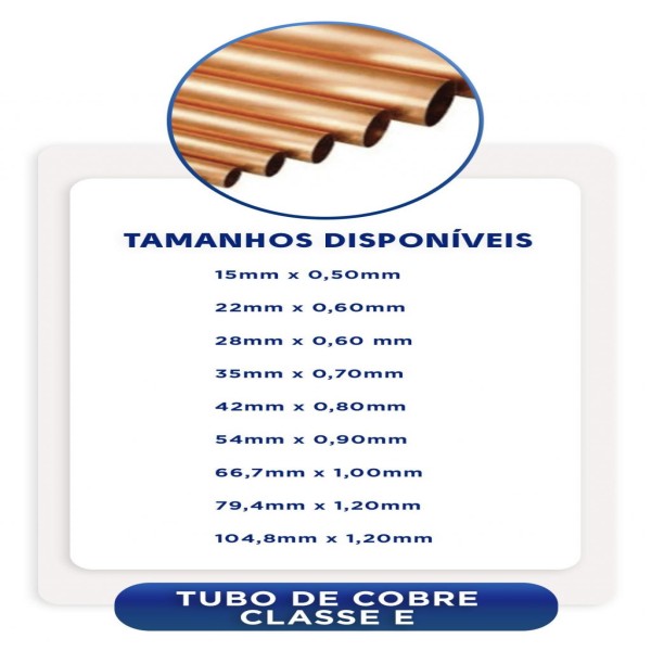 tubo de cobre classe e 22mm preço