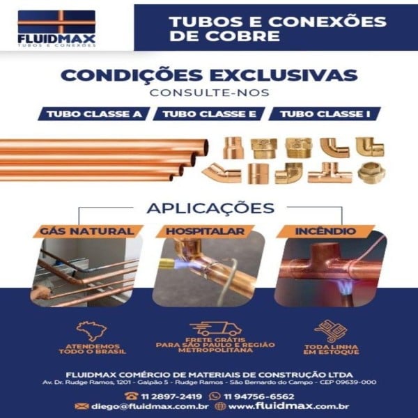 tubos e conexões de cobre e latão