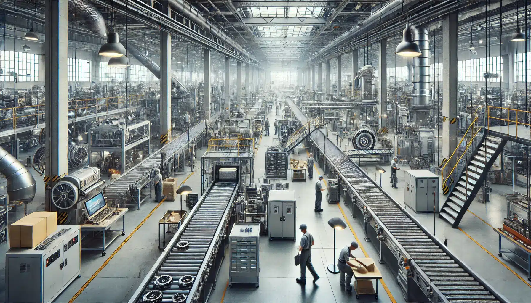 Aumente a Produtividade Industrial com Curso do CIEMG 2 DALL·E 2025 01 21 17.41.54 A realistic and detailed depiction of Industrial Productivity without any AI elements. The image features a bustling factory floor with workers and