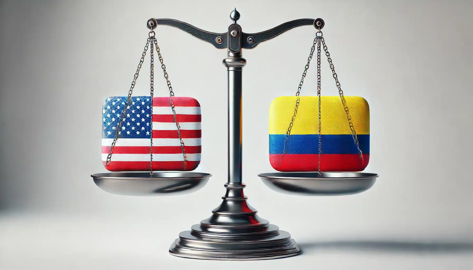 DALLE 2025 01 28 14.12.52 A realistic and clean digital illustration of two balance scales with equal sized pans placed on a white background. On one pan the flag of the Unit