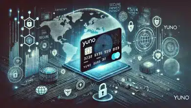 Plataforma de Pagamentos Yuno Simplifica Comércio Global 4 DALL·E 2025 01 21 15.15.36 A modern and visually striking digital representation of the Yuno payment platform. The design features a central focus on layered futuristic virtual