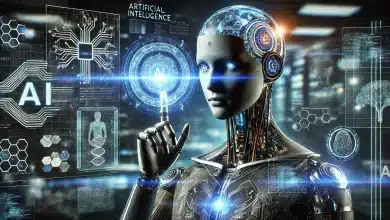 IA Stargate gera embate entre Elon Musk e CEO da OpenAI 2 DALL·E 2025 01 24 16.20.17 A visually striking image representing artificial intelligence. The scene features a futuristic humanoid AI robot with intricate circuitry on its face