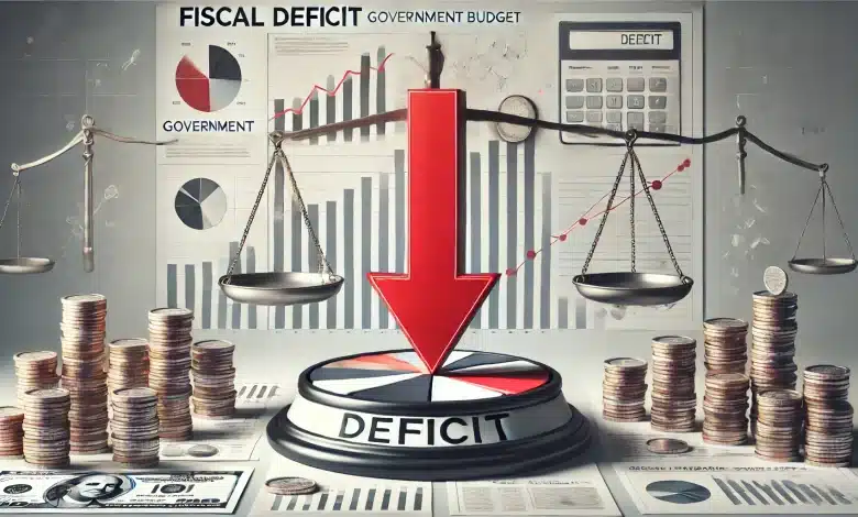Lula justifica déficit fiscal de 0,1% com gastos emergenciais das enchentes no RS 1 DALL·E 2025 01 30 15.49.49 A professional and modern representation of fiscal deficit. The image features a financial chart with a sharp downward red arrow symbolizing governme