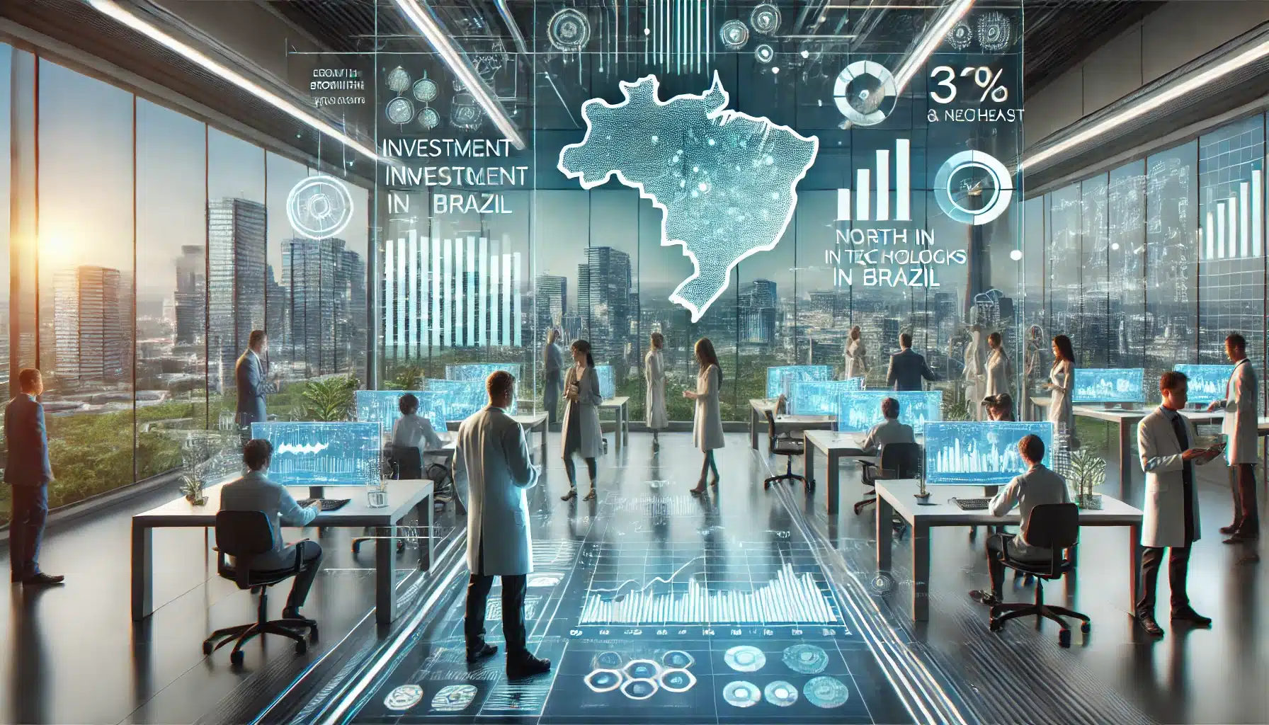 DALL·E 2025 02 20 16.21.19 A futuristic and professional representation of investment in technology parks in Brazil. The scene features a modern innovation center with researche