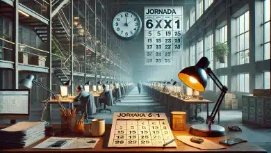 Governo Investiga Escala de Trabalho 6x1 Para Mapear Impactos no Mercado 2 DALL·E 2025 02 05 11.20.35 Uma imagem altamente realista representando a jornada de trabalho 6x1. A cena mostra um ambiente profissional como um escritorio ou uma linha de prod