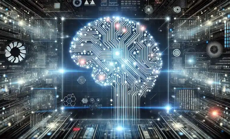 Startups de IA Chinesas que Você Precisa Conhecer 1 DALL·E 2025 02 06 09.45.09 Uma imagem altamente realista representando a inteligencia artificial. A cena apresenta um cerebro digital formado por circuitos e conexoes luminosas