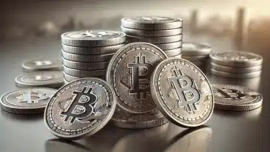 Presidente da Argentina enfrenta acusações de fraude e pedidos de impeachment 3 DALL·E 2025 02 18 11.53.26 A realistic and neutral toned representation of cryptocurrencies. A close up of physical Bitcoin coins all having the same consistent metallic design
