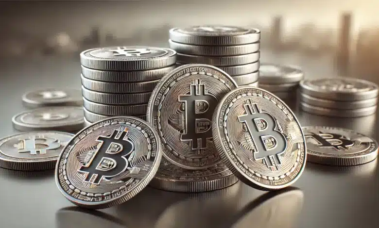Presidente da Argentina enfrenta acusações de fraude e pedidos de impeachment 1 DALL·E 2025 02 18 11.53.26 A realistic and neutral toned representation of cryptocurrencies. A close up of physical Bitcoin coins all having the same consistent metallic design