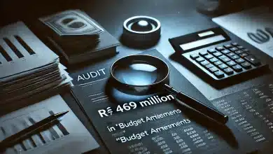 Dino exige auditoria de R$ 469 mi em emendas Pix 10 DALL·E 2025 02 18 18.00.59 A dark toned and minimalistic representation of a financial audit involving R 469 million in Pix budget amendments. A simple composition featuring