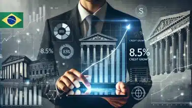 Febraban projeta crescimento do crédito no Brasil para 8,5% em 2025 6 DALL·E 2025 02 20 14.58.47 A realistic and professional representation of Brazils credit market growth projection for 2025. A financial analyst is reviewing data on a digital t