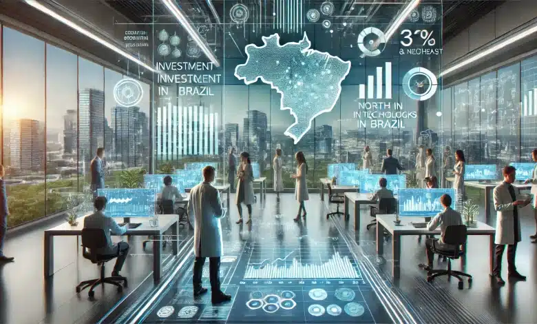 Parques Tecnológicos de Nove Estados Receberão Investimentos do MCTI e Finep 1 DALL·E 2025 02 20 16.21.19 A futuristic and professional representation of investment in technology parks in Brazil. The scene features a modern innovation center with researche