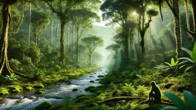 Conabio define novas metas para a biodiversidade até 2030 9 DALL·E 2025 02 20 17.01.32 A highly realistic representation of Brazils biodiversity conservation strategy until 2030. The scene showcases a lush dense forest with vibrant gre