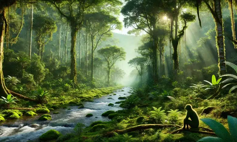 Conabio define novas metas para a biodiversidade até 2030 1 DALL·E 2025 02 20 17.01.32 A highly realistic representation of Brazils biodiversity conservation strategy until 2030. The scene showcases a lush dense forest with vibrant gre