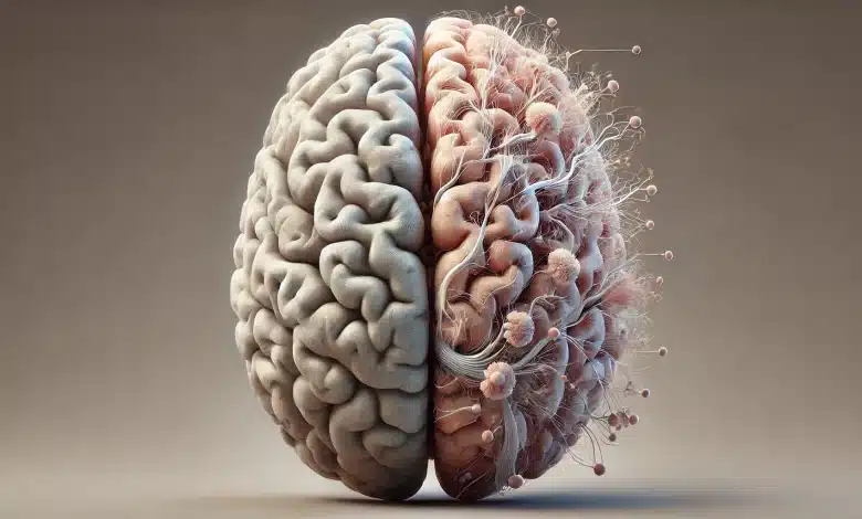 DALL·E 2025 02 21 17.31.56 A highly realistic and scientifically accurate depiction of the effects of chronic stress on the brain. The image features a human brain with detailed