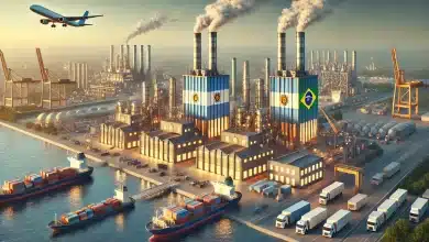 União Industrial Argentina vê acordo Mercosul-UE como oportunidade 7 DALL·E 2025 03 05 09.57.39 A high quality realistic digital illustration representing the economic and industrial partnership between Argentina and Brazil. The image features t