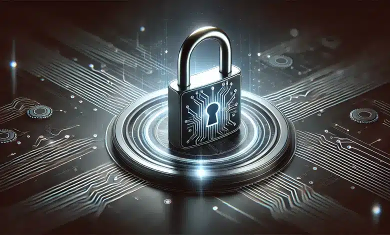 Dona do Google Compra Wiz por US$32 Bilhões em Mega Aquisição 1 DALL·E 2025 03 18 15.00.50 A realistic digital illustration symbolizing cybersecurity in the context of a commercial agreement. The image should feature a digital lock represen