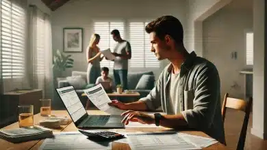 Entenda o Projeto de Isenção Total do Imposto de Renda para até R$ 5 mil 9 DALL·E 2025 03 19 09.39.38 A realistic photograph of a Brazilian taxpayer reviewing financial documents at home. The person is sitting at a wooden table with a laptop open a ca