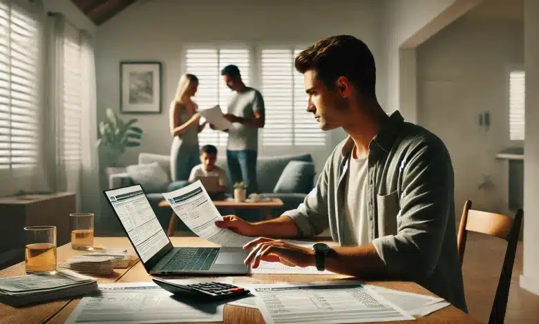 Entenda o Projeto de Isenção Total do Imposto de Renda para até R$ 5 mil 1 DALL·E 2025 03 19 09.39.38 A realistic photograph of a Brazilian taxpayer reviewing financial documents at home. The person is sitting at a wooden table with a laptop open a ca