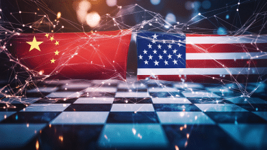China Impõe Tarifas Retaliatórias de 34% em Produtos dos EUA 10 will 100 Two flags China and USA facing each other on a chess 609bc27f 319c 4e13 8224 b567f33f4697 2 1