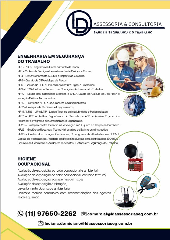 Consultoria em Saúde e Segurança para atendimento a Legislação