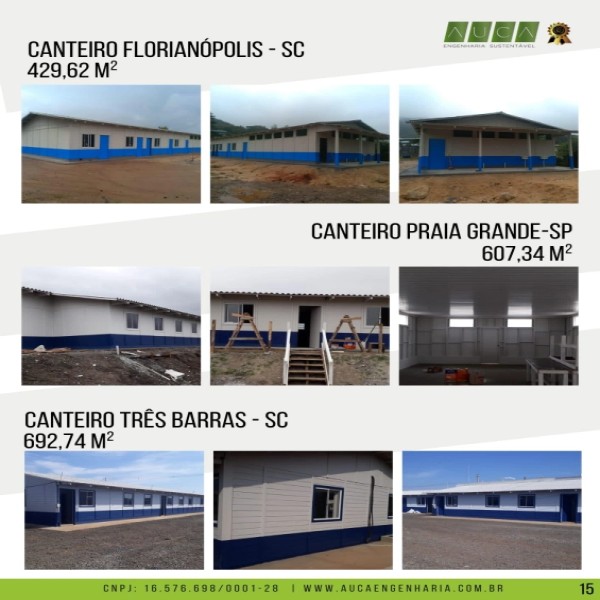 Escritórios, vestiários, refeitórios, almoxarifados para obras