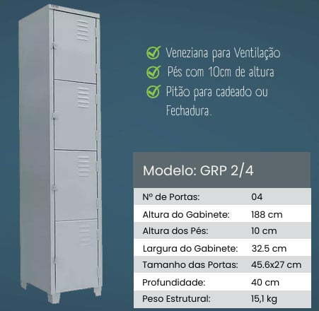 ROUPEIRO DE AÇO 4 PORTAS PEQUENAS