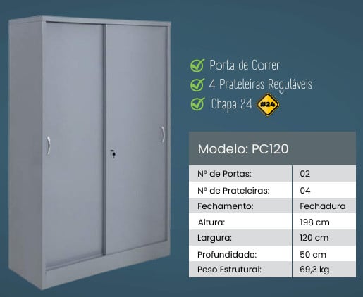 ARMÁRIO DE AÇO PORTA DE CORRER CHAPA 24
