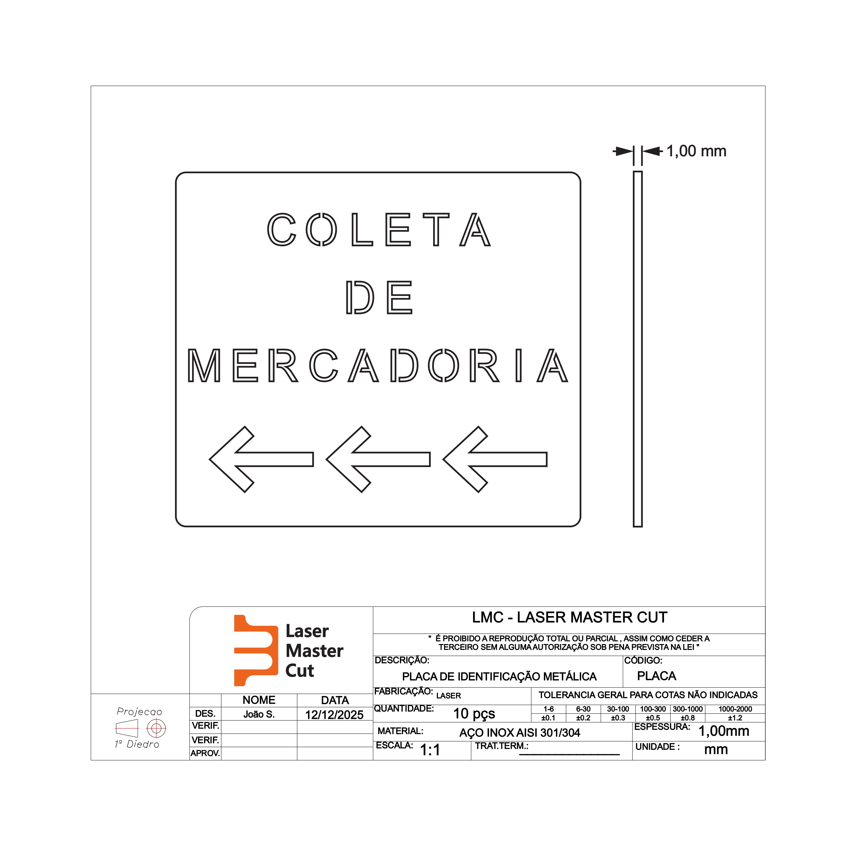 Placas De Identificação Metálica