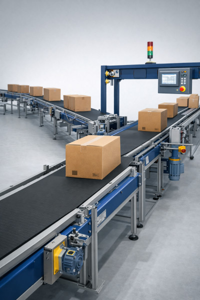 Automação industrial de esteira transportadora