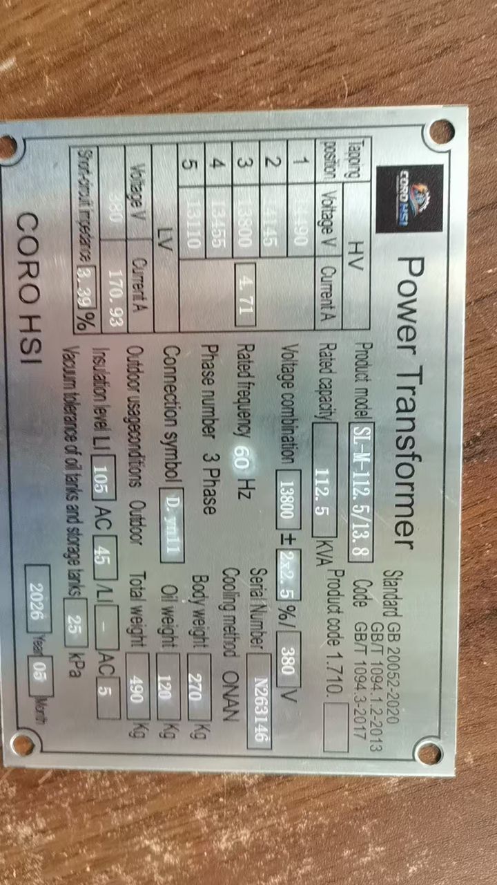 Transformador Trifásico a Óleo 112,5 kVA | 13,8 kV / 380 V | Novo